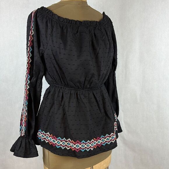 NWT Savanna Jane Off Shoulder Blouse Top Shirt Size Medium Black Long Sleeve Ruf - Picture 12 of 12